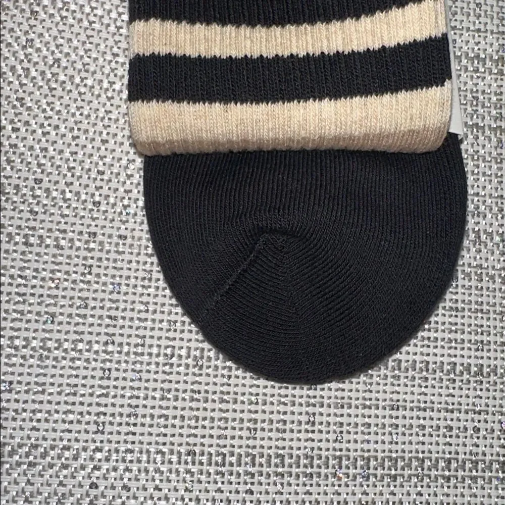 casa clara Lillian Black Taupe Ribbed Varsity Stripe Cotton Blend Crew Socks